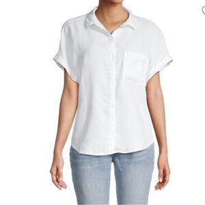 Lola River White Chest Pocket Short Sleeve Button Down Shirt Size L